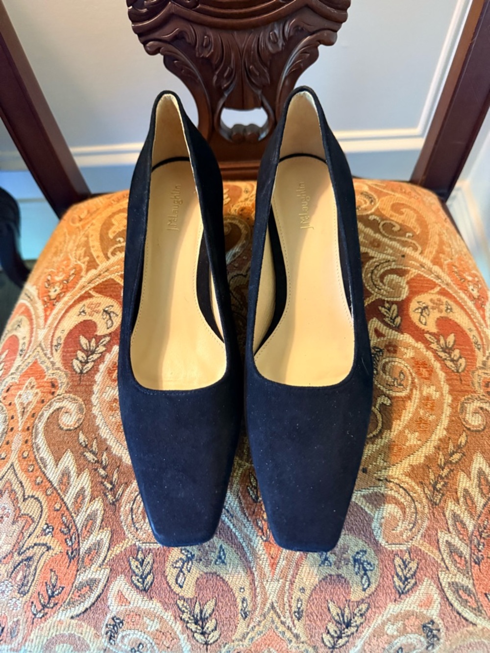 J.McLaughlin Black Suede Women's Square-Toe w/ leopard block heel. 9.5 NWOT